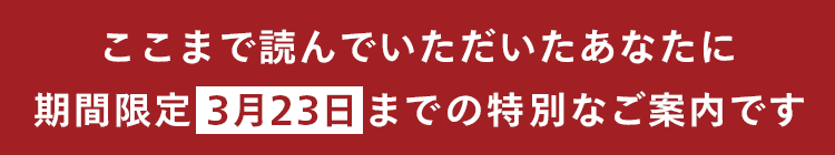 ここまで読んでいただいたあなたに
期間限定 3月23日までの特別なご案内です