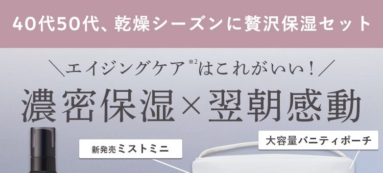 40代50代 乾燥シーズンに贅沢保湿セット\エイジングケア*2はこれがいい!/濃密保湿×翌朝感動新発売ミストミニ大容量バニティポーチ
