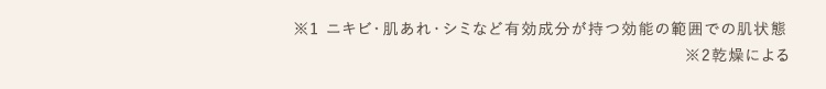 ※1 ニキビ・肌あれ・シミなど有効成分が持つ効能の範囲での肌状態
※2乾燥による